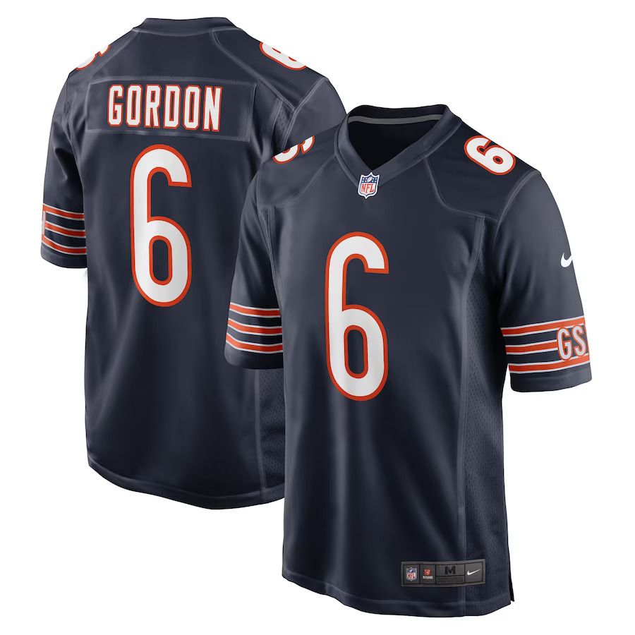 Men Chicago Bears 6 Kyler Gordon Nike Navy Game Player NFL Jersey
